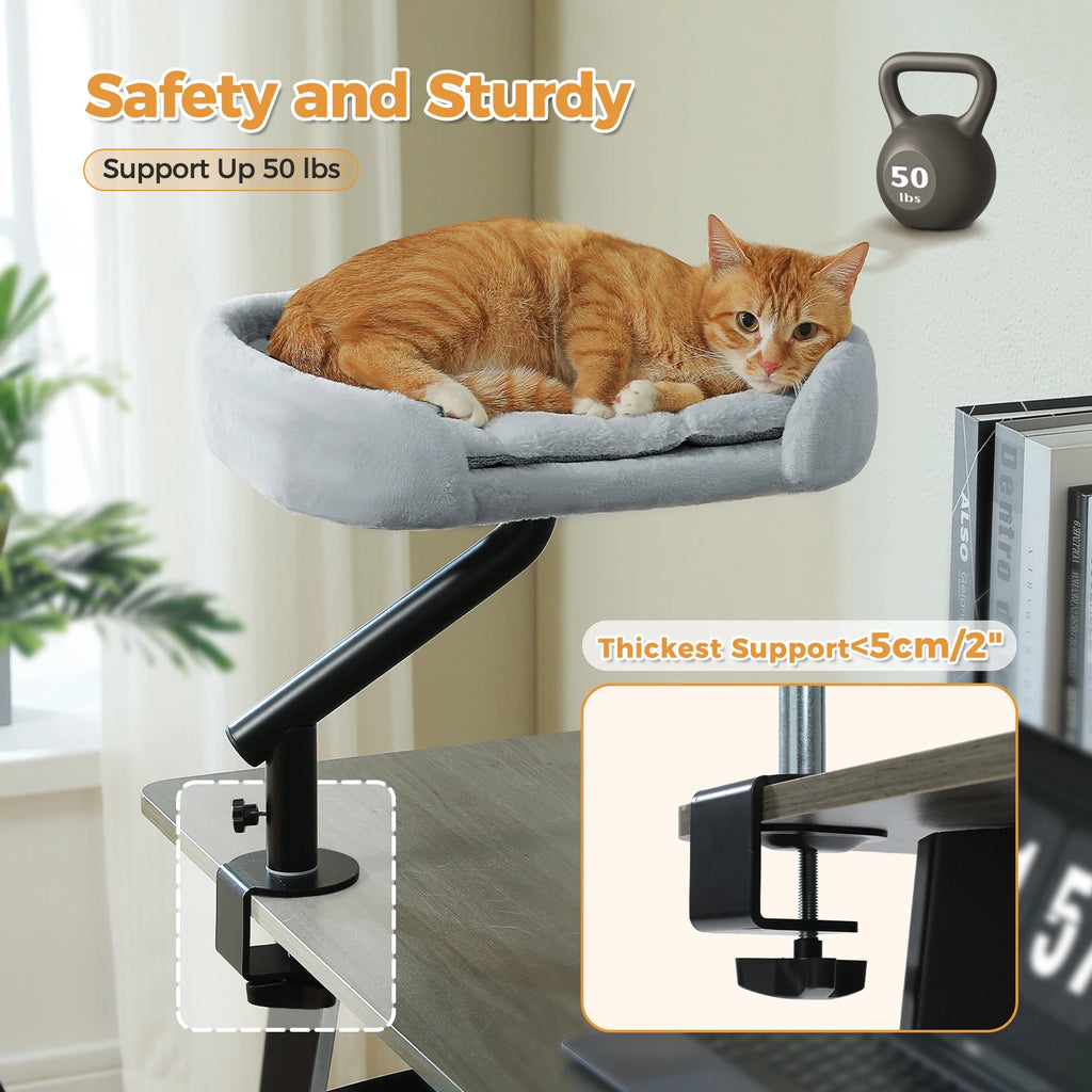 Lit De Bureau Pour Chat, 360 ° Support De Lit Rotatif Pour Chat D'Intérieur, Panier Réglable Pour Chat, Hamac Pour Table, Lit Pour Chat Doux Pour Bureau
