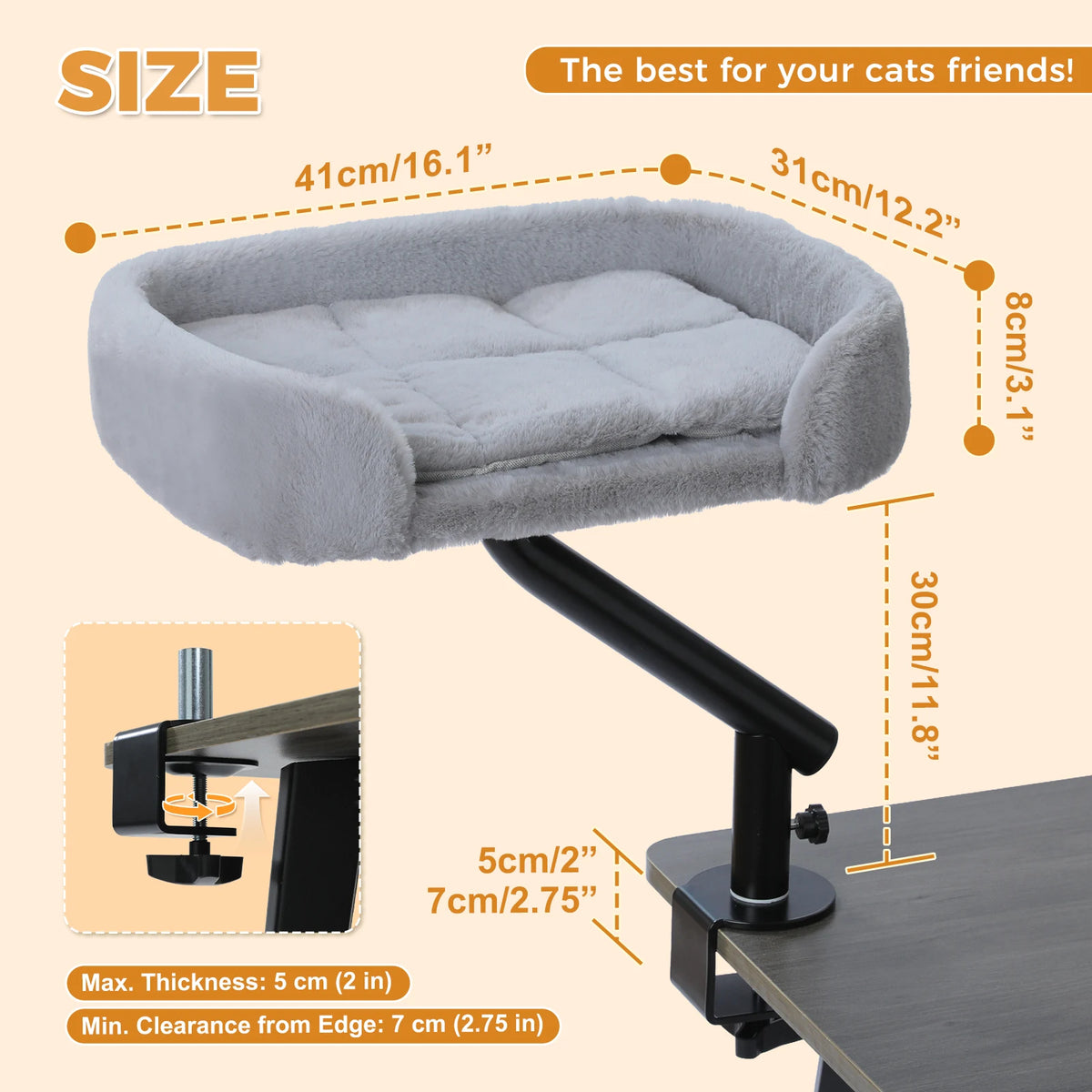 Lit De Bureau Pour Chat, 360 ° Support De Lit Rotatif Pour Chat D'Intérieur, Panier Réglable Pour Chat, Hamac Pour Table, Lit Pour Chat Doux Pour Bureau