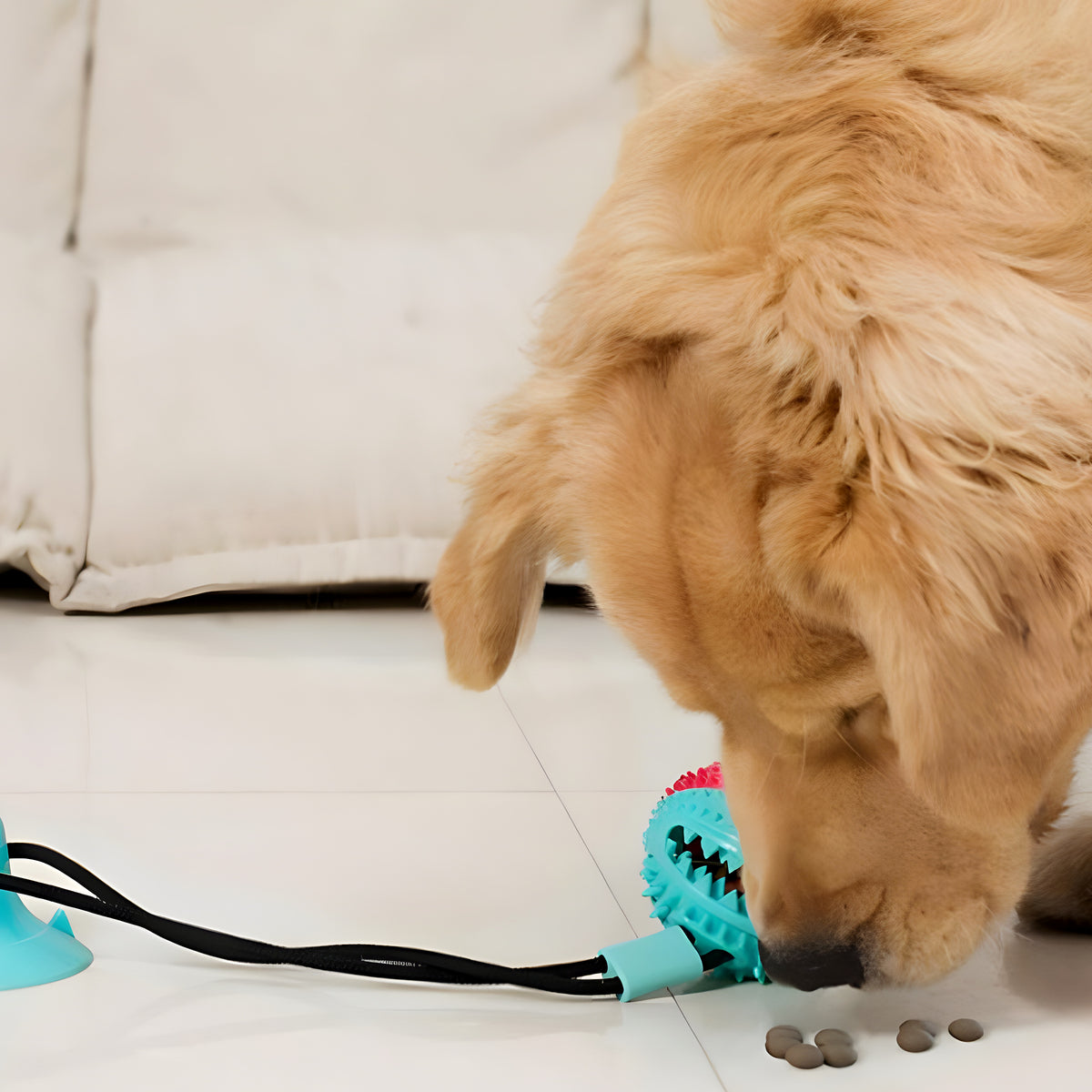 Distributeur de croquettes en caoutchouc naturel pour chien