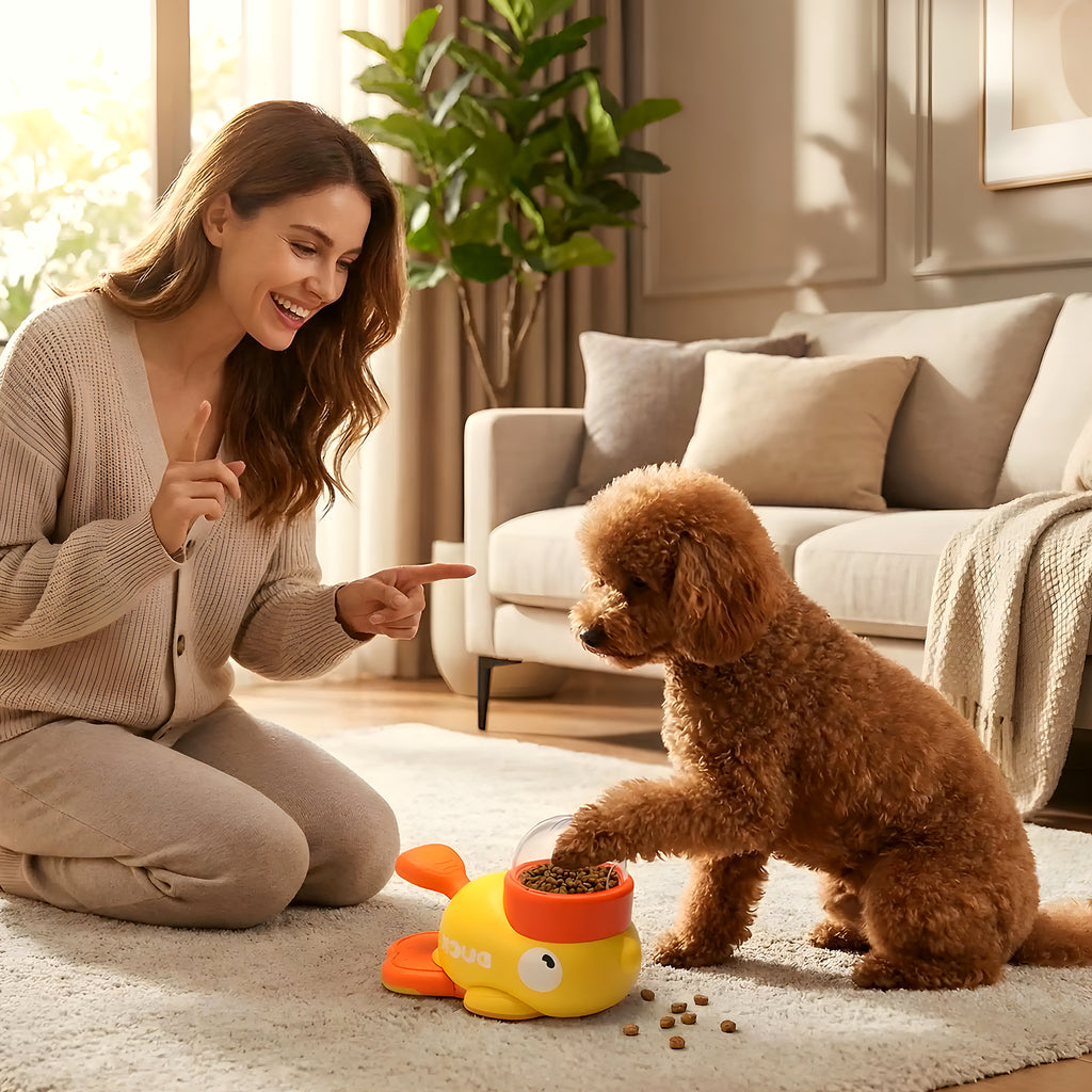 Distributeur de croquettes interactif en forme de canard