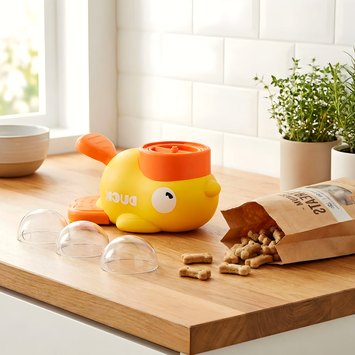 Distributeur de croquettes interactif en forme de canard