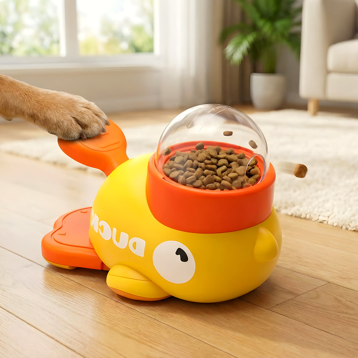 Distributeur de croquettes interactif en forme de canard