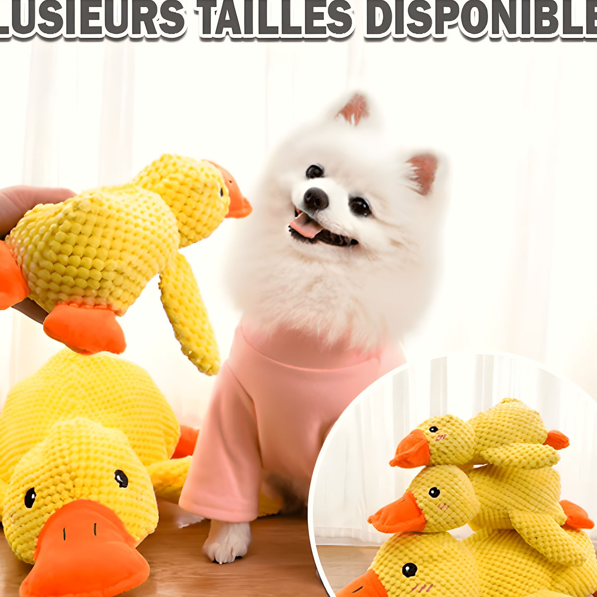Doudou canard en polaire pour chien, 3 tailles