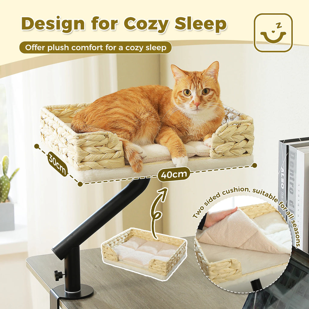 Lit De Bureau Pour Chat, 360 ° Support De Lit Rotatif Pour Chat D'Intérieur, Panier Réglable Pour Chat, Hamac Pour Table, Lit Pour Chat Doux Pour Bureau