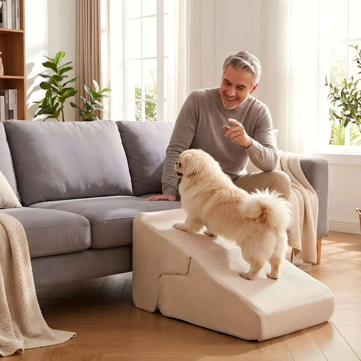 Escalier 2-en-1 pour chien, marches ou rampe douce