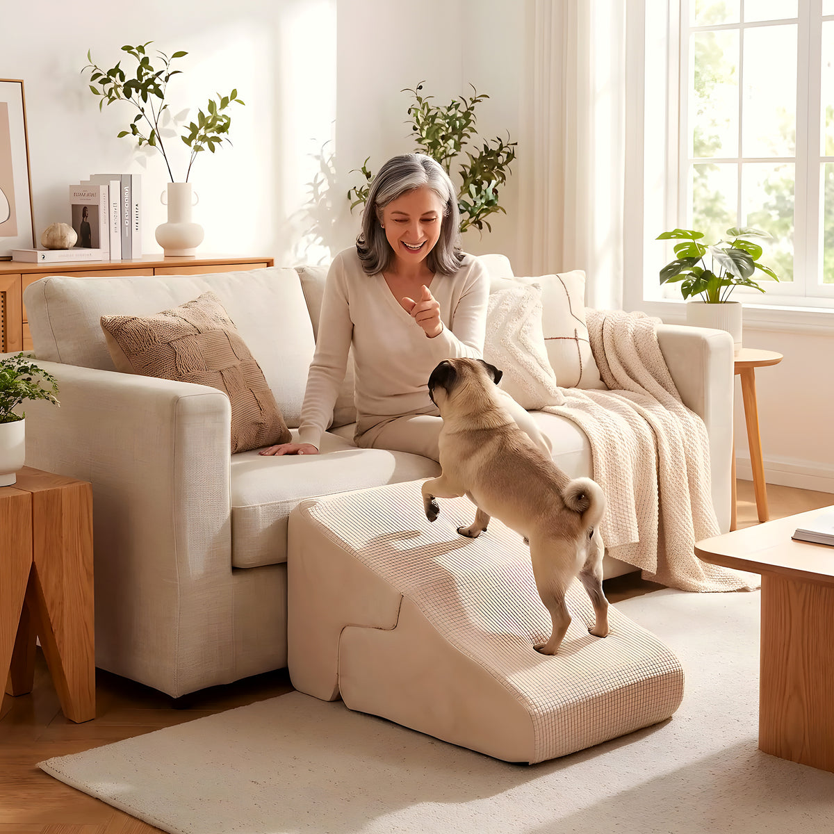 Escalier 2-en-1 pour chien, marches ou rampe douce