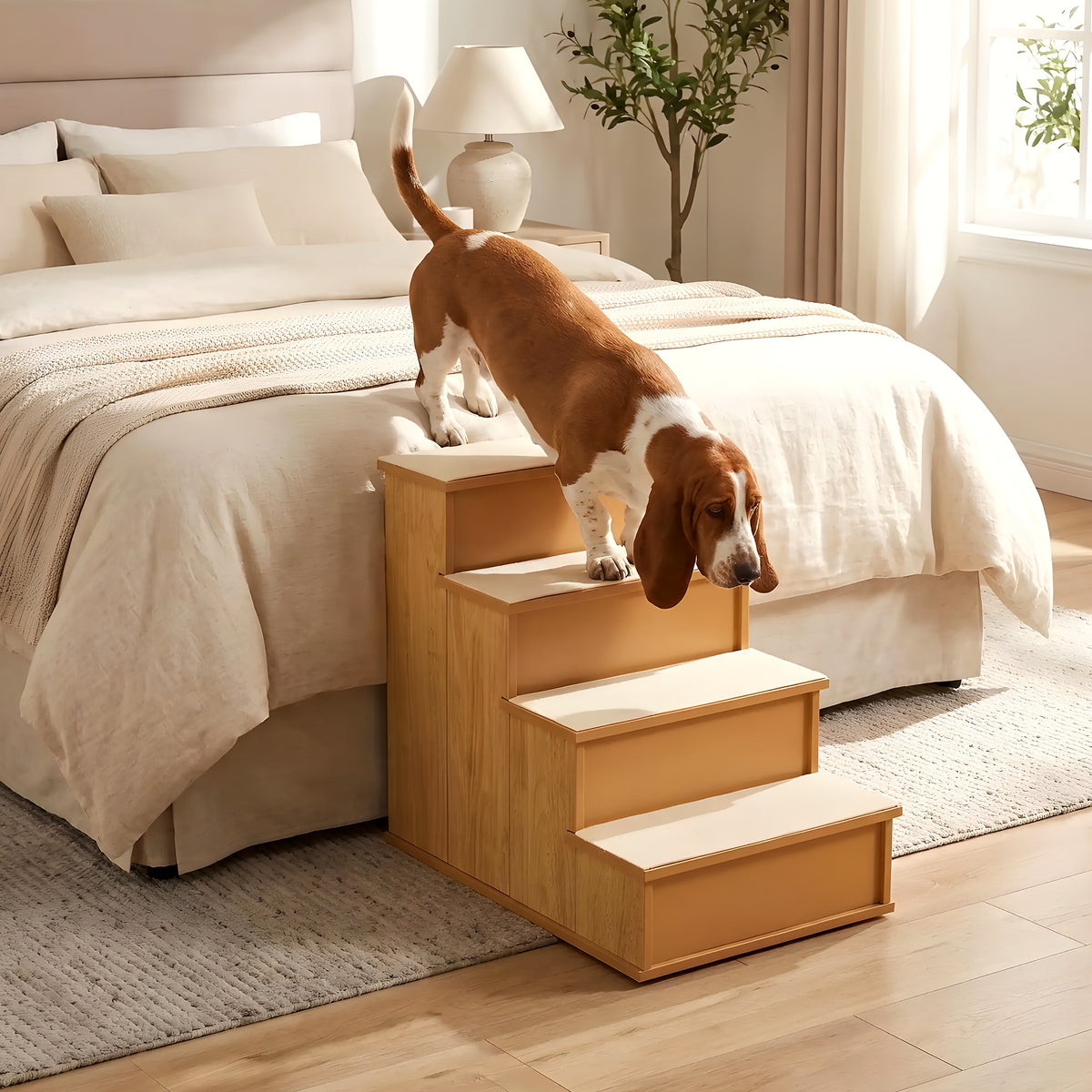 Escalier en bois 4 marches avec moquette pour chien