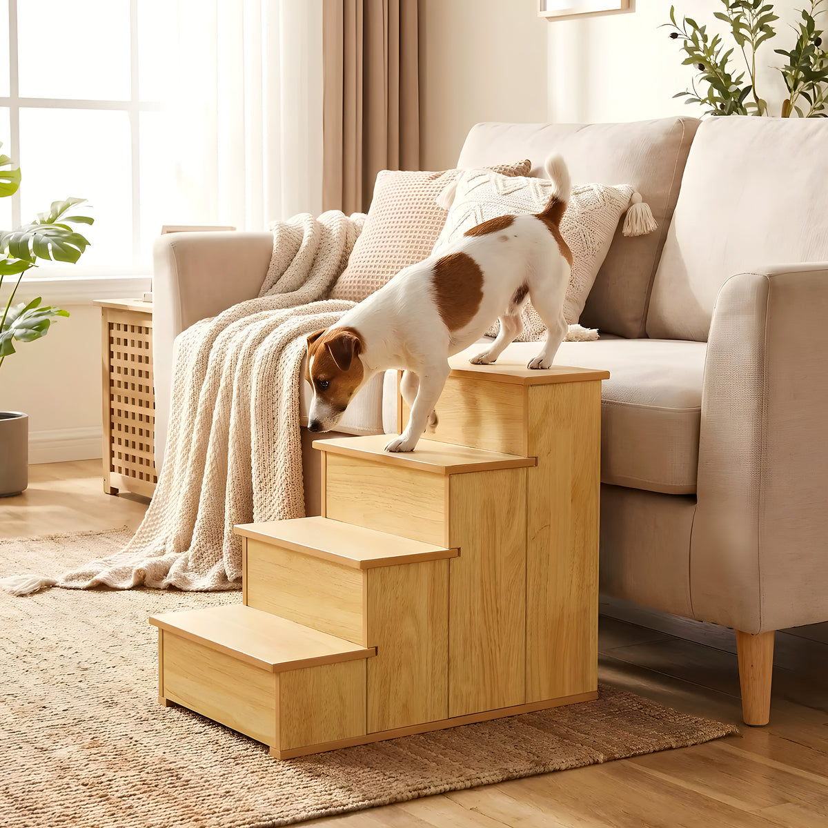 Escalier en bois 4 marches avec moquette pour chien