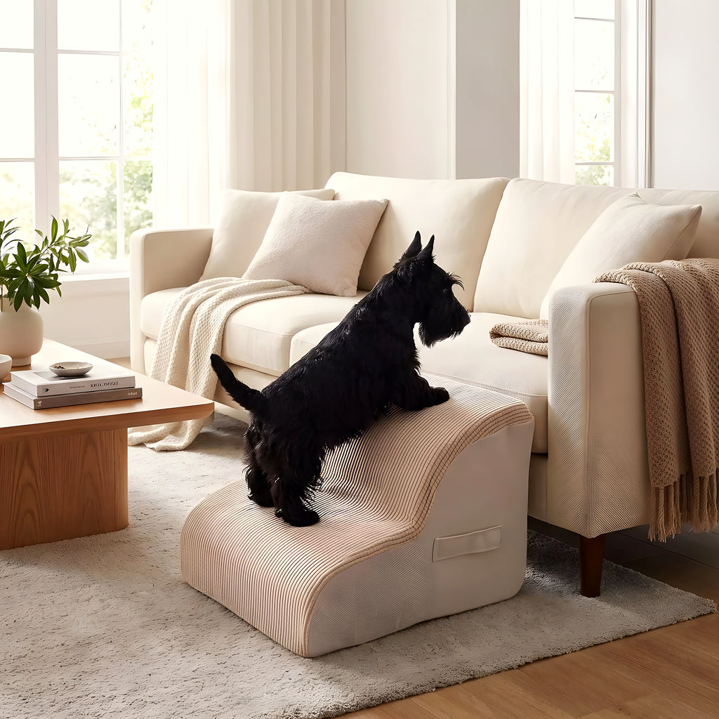 Escalier en mousse beige pour chien, 2 ou 3 marches