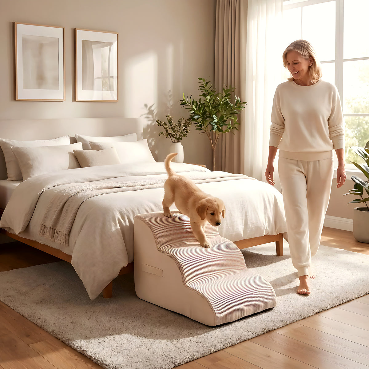 Escalier en mousse beige pour chien, 2 ou 3 marches