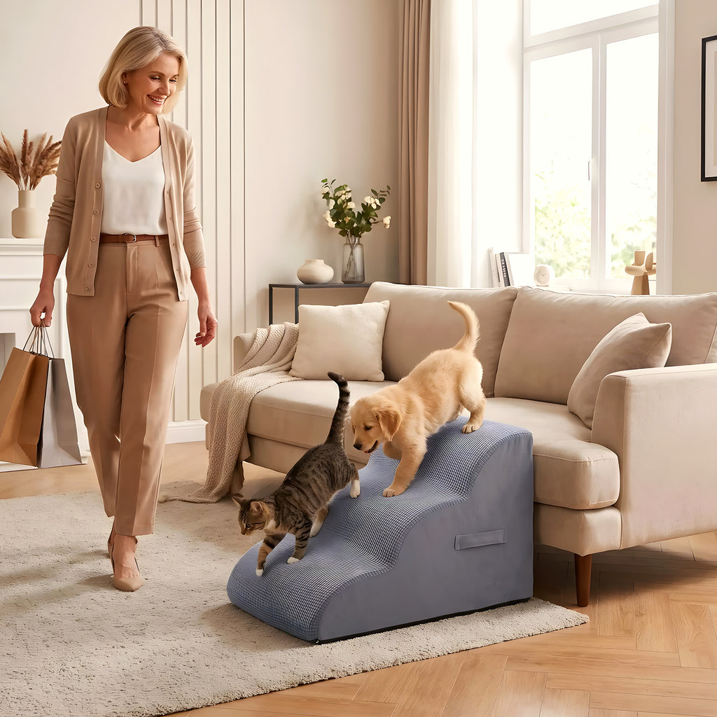 Escalier en mousse gris foncé pour chien, 2 ou 3 marches