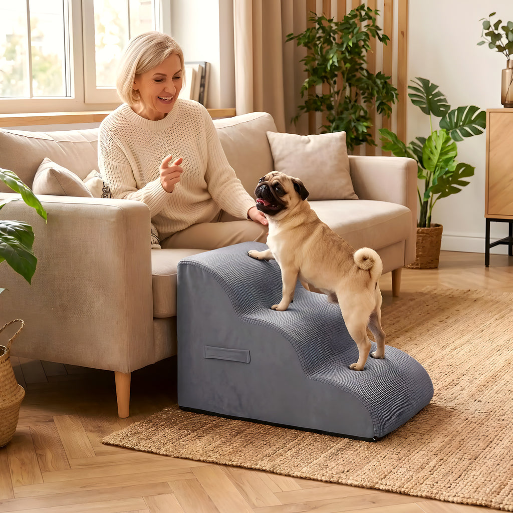 Escalier en mousse gris foncé pour chien, 2 ou 3 marches