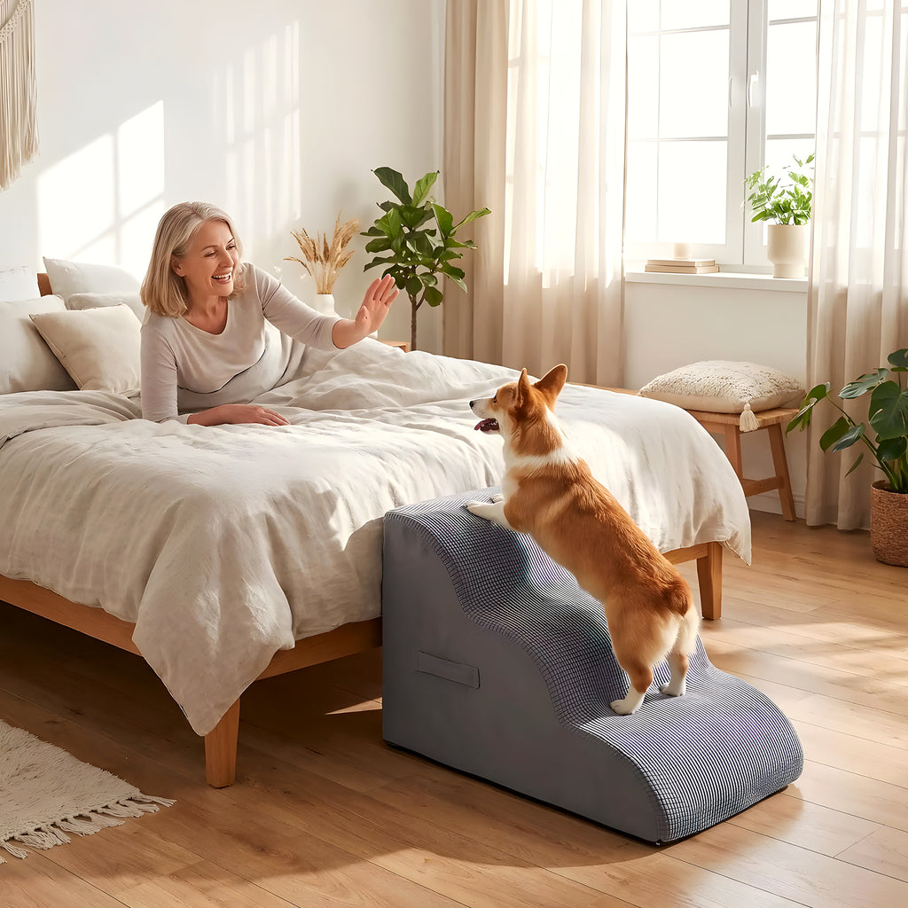 Escalier en mousse gris foncé pour chien, 2 ou 3 marches