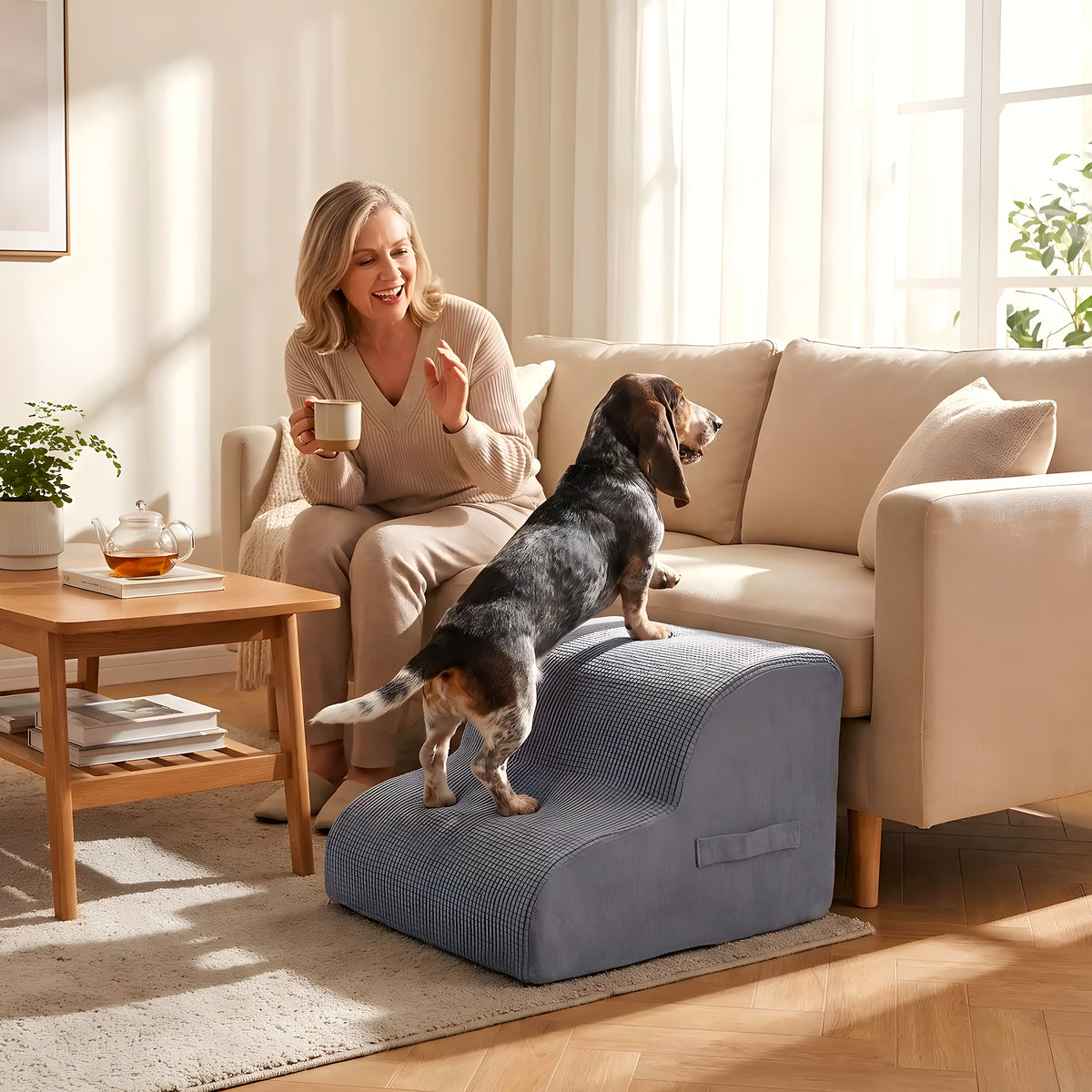 Escalier en mousse gris foncé pour chien, 2 ou 3 marches