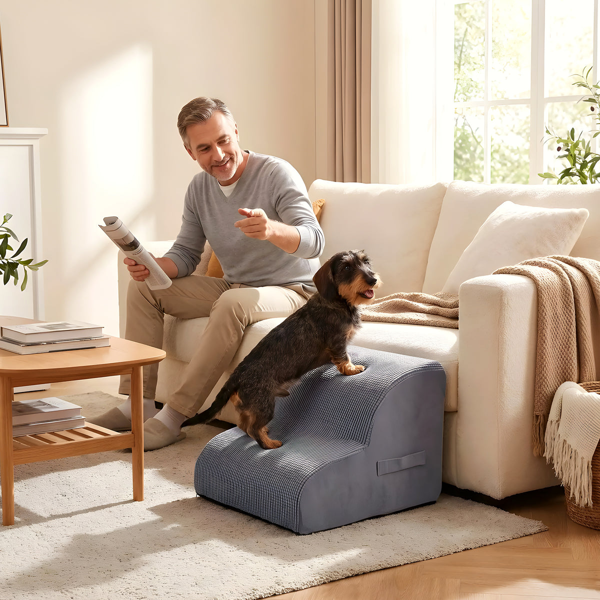 Escalier en mousse gris foncé pour chien, 2 ou 3 marches