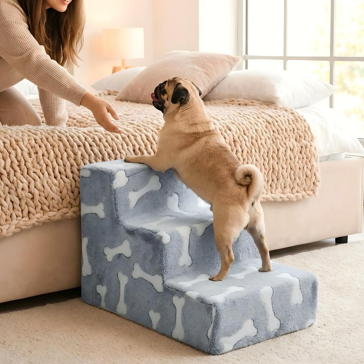 Escalier en mousse motif os pour chien, 3 modèles