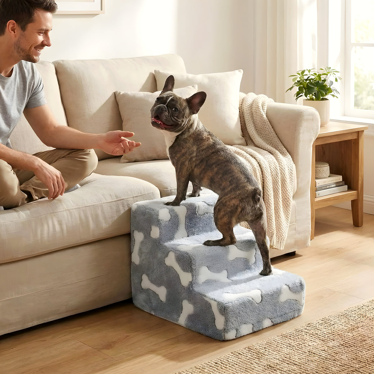 Escalier en mousse motif os pour chien, 3 modèles