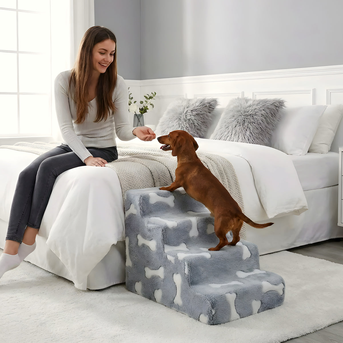 Escalier en mousse motif os pour chien, 3 modèles