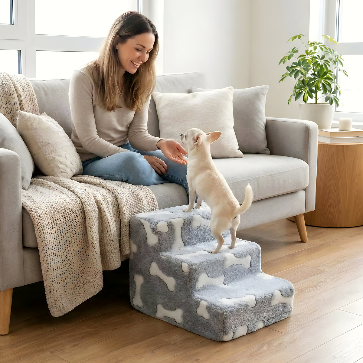 Escalier en mousse motif os pour chien, 3 modèles