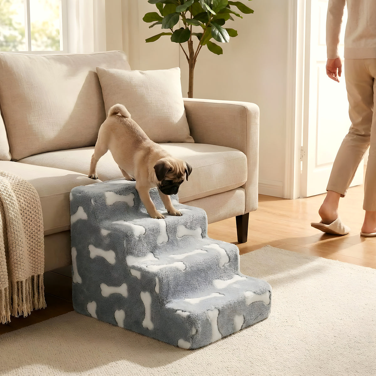 Escalier en mousse motif os pour chien, 3 modèles