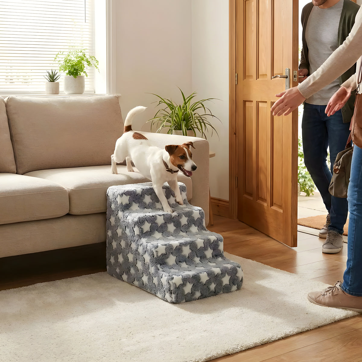 Escalier en velours gris à étoiles pour chien, 3 modèles