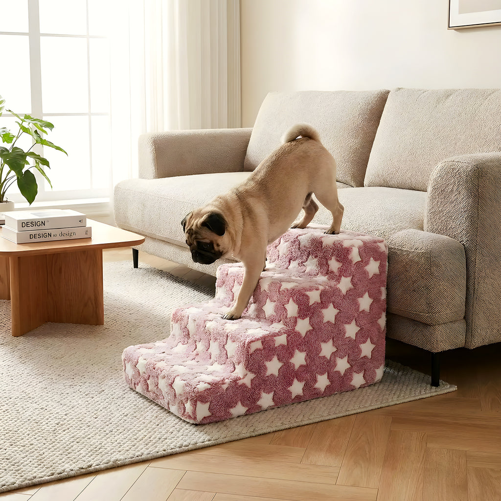 Escalier en velours rose à étoiles pour chien, 3 modèles