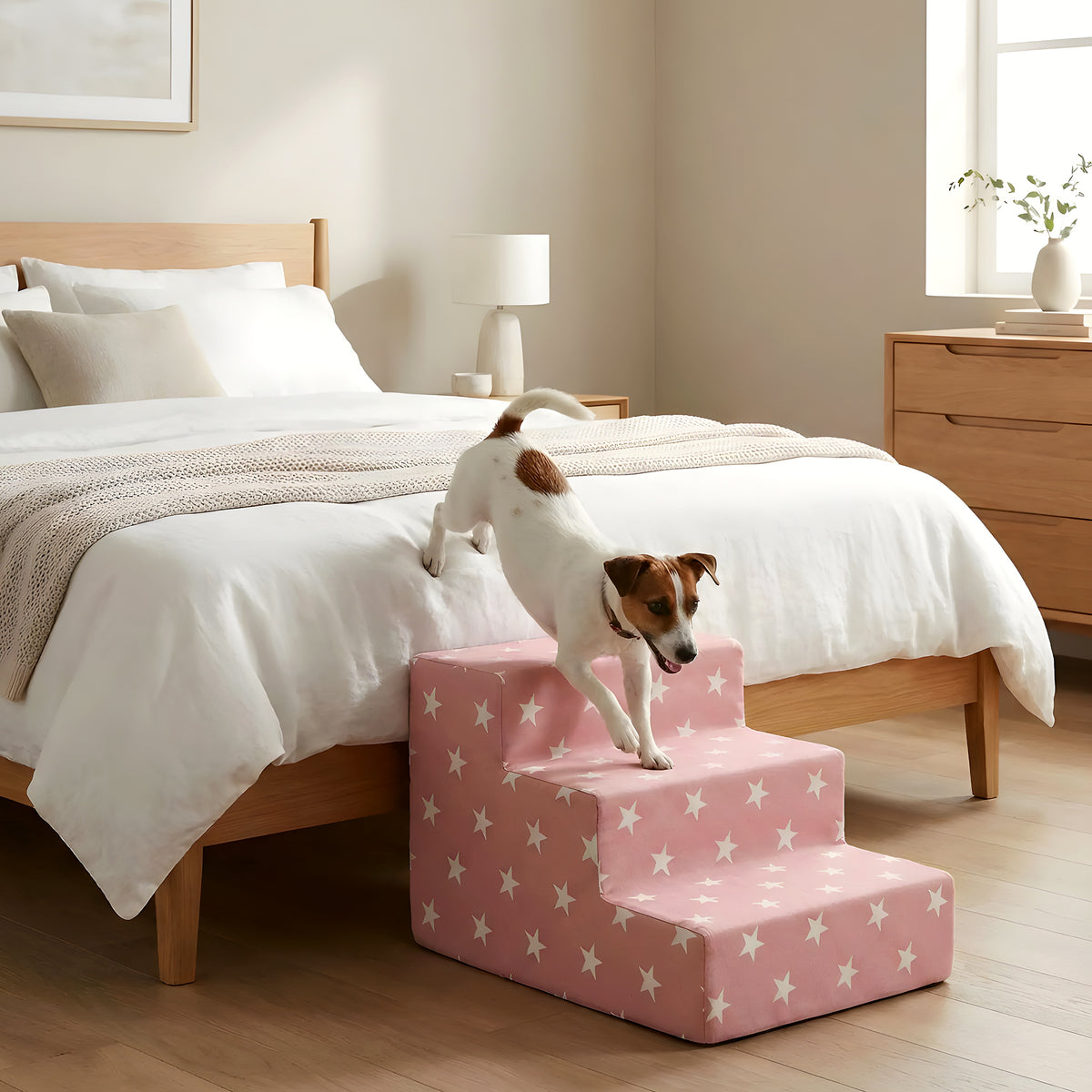 Escalier en velours rose à étoiles pour chien, 3 modèles