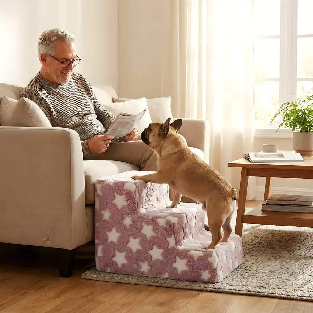 Escalier en velours rose à étoiles pour chien, 3 modèles
