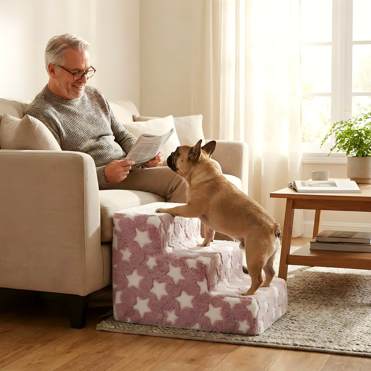 Escalier en velours rose à étoiles pour chien, 3 modèles