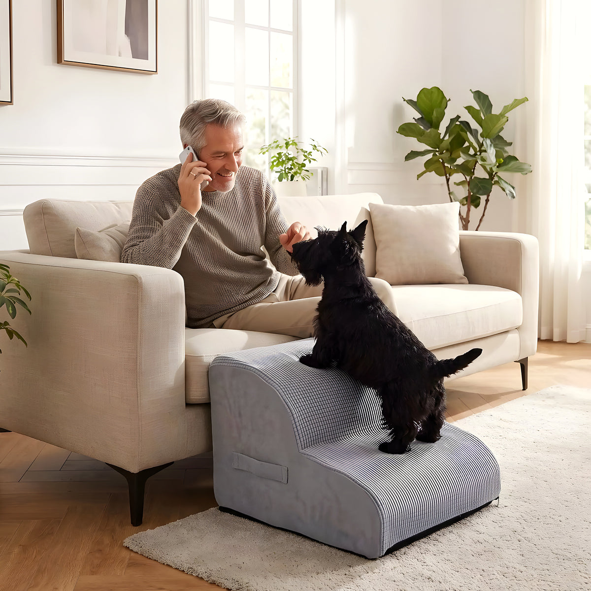 Escalier ergonomique en mousse gris clair pour chien