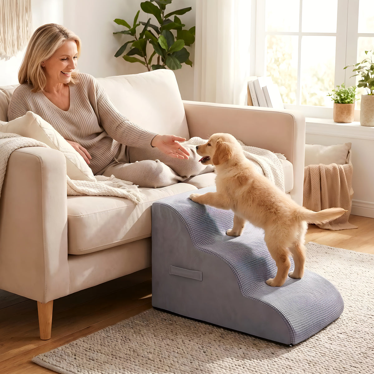 Escalier ergonomique en mousse gris clair pour chien