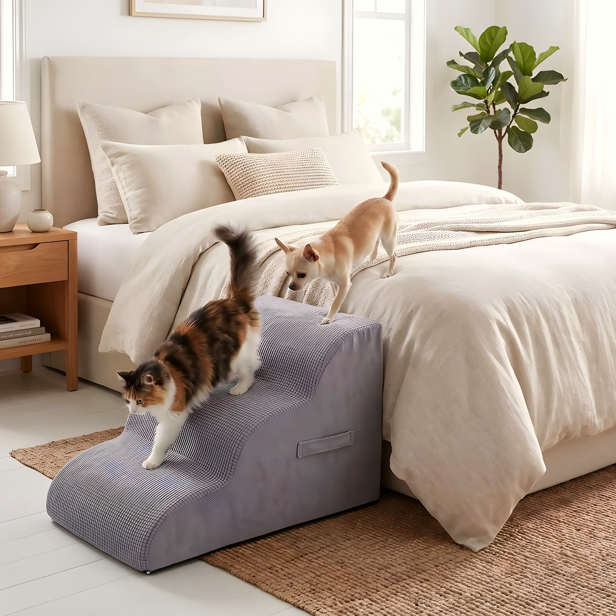 Escalier ergonomique en mousse gris clair pour chien