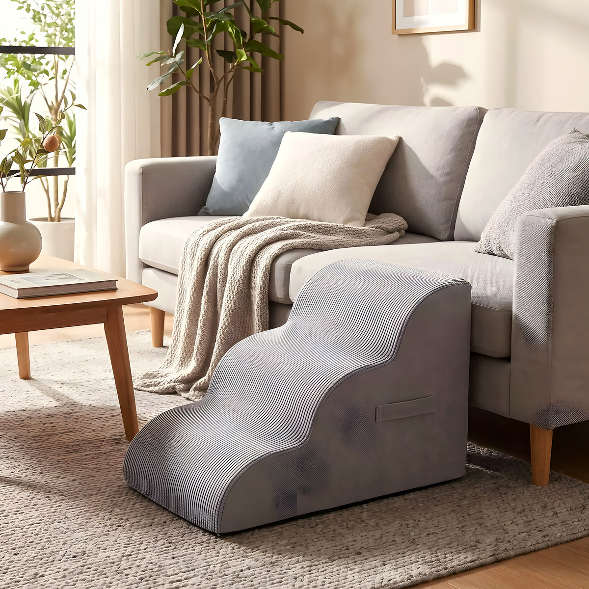 Escalier ergonomique en mousse gris clair pour chien