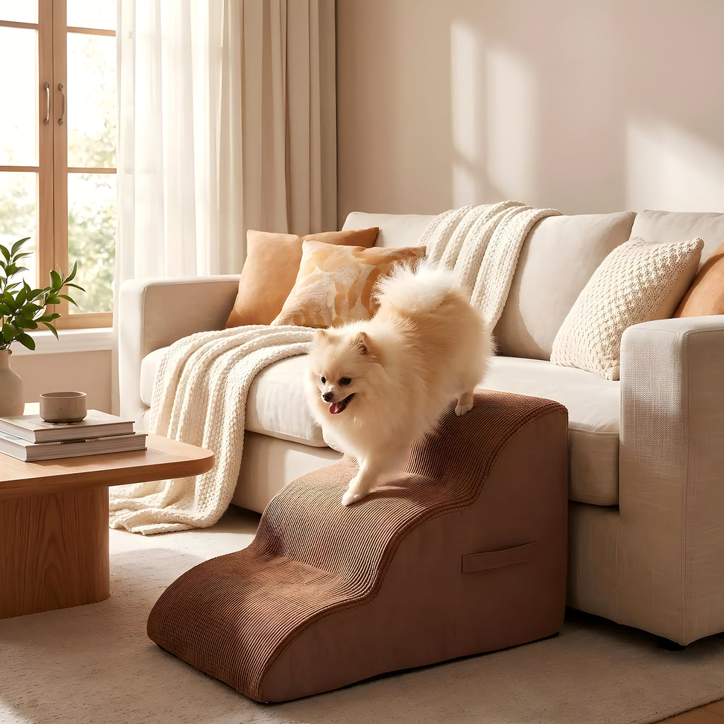 Escalier ergonomique en mousse marron pour chien
