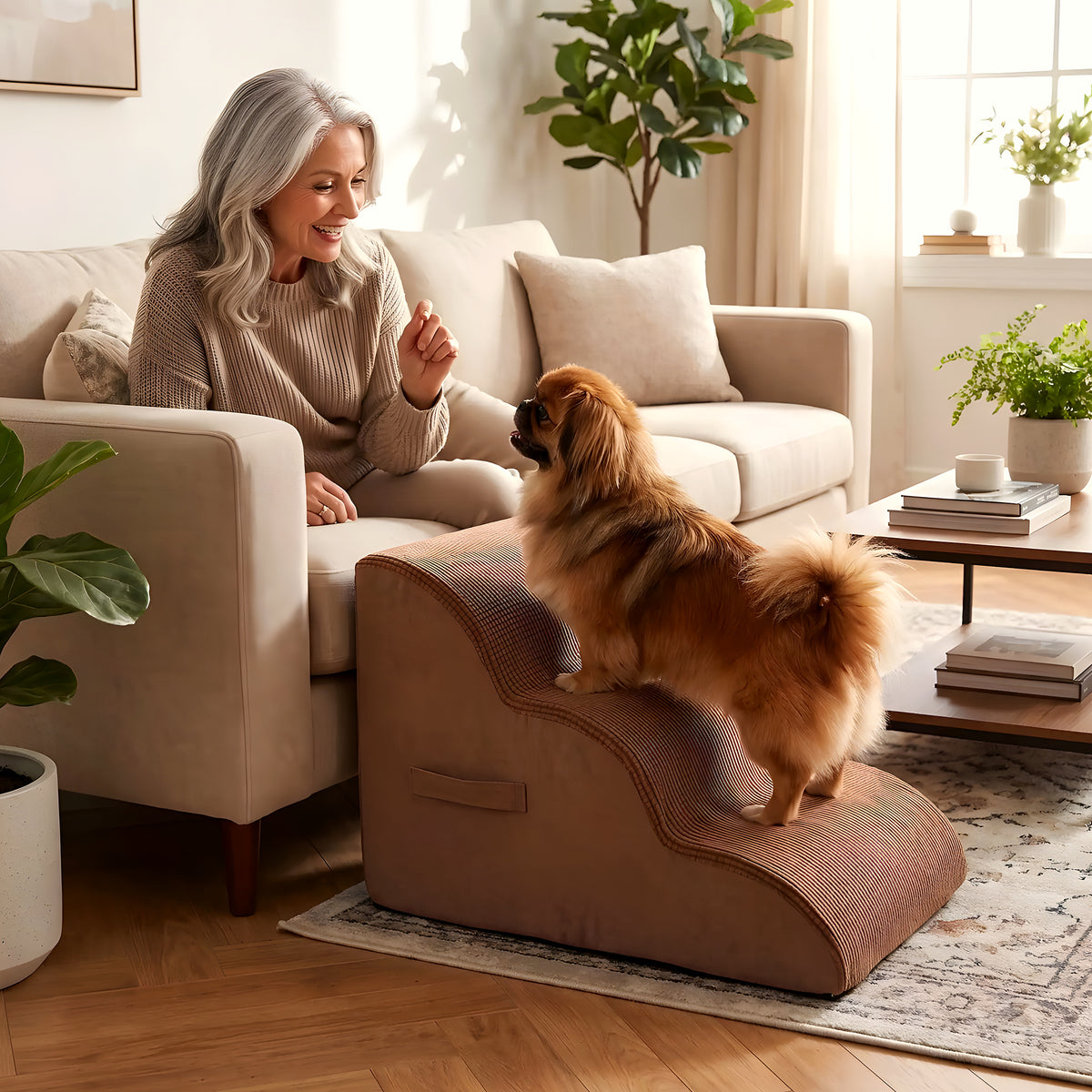 Escalier ergonomique en mousse marron pour chien