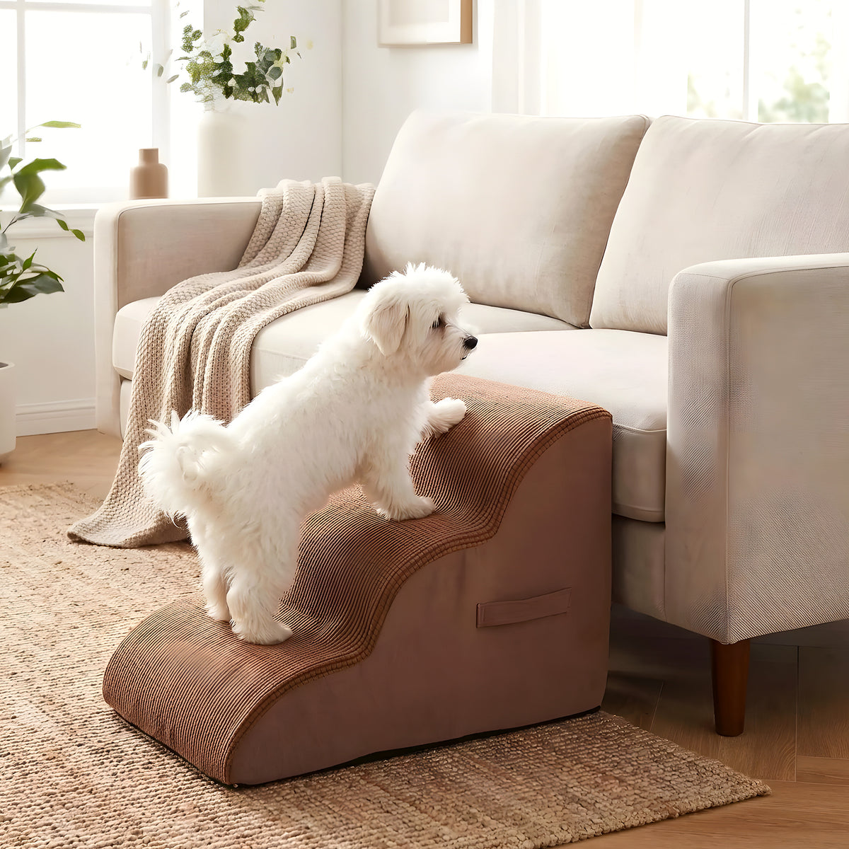 Escalier ergonomique en mousse marron pour chien