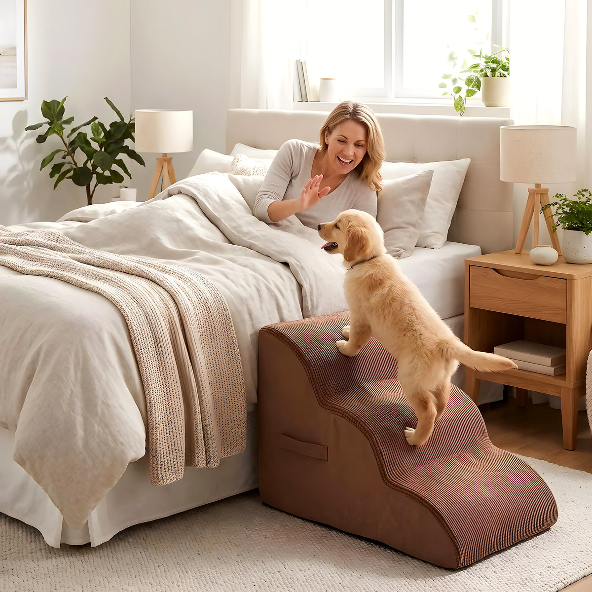 Escalier ergonomique en mousse marron pour chien