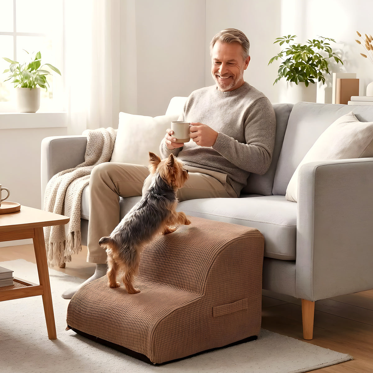 Escalier ergonomique en mousse marron pour chien