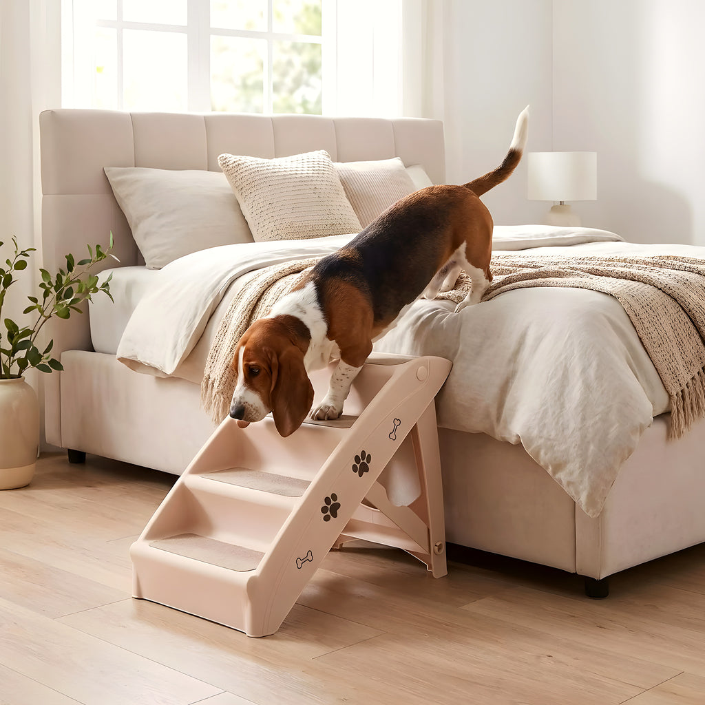 Escalier pliable 4 marches blanc crème pour chien