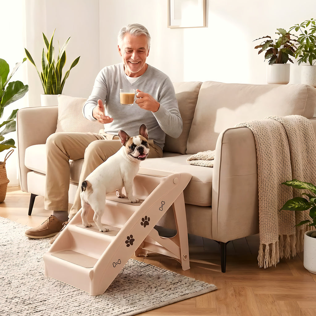 Escalier pliable 4 marches blanc crème pour chien