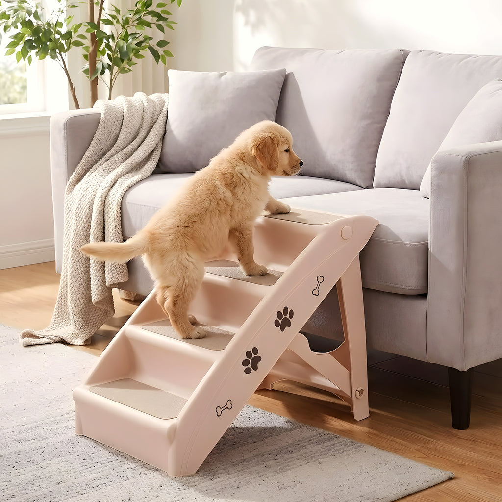 Escalier pliable 4 marches blanc crème pour chien
