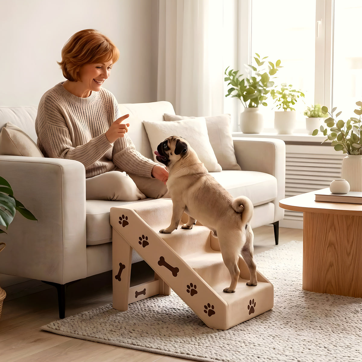 Escalier pliable 4 marches blanc crème pour chien