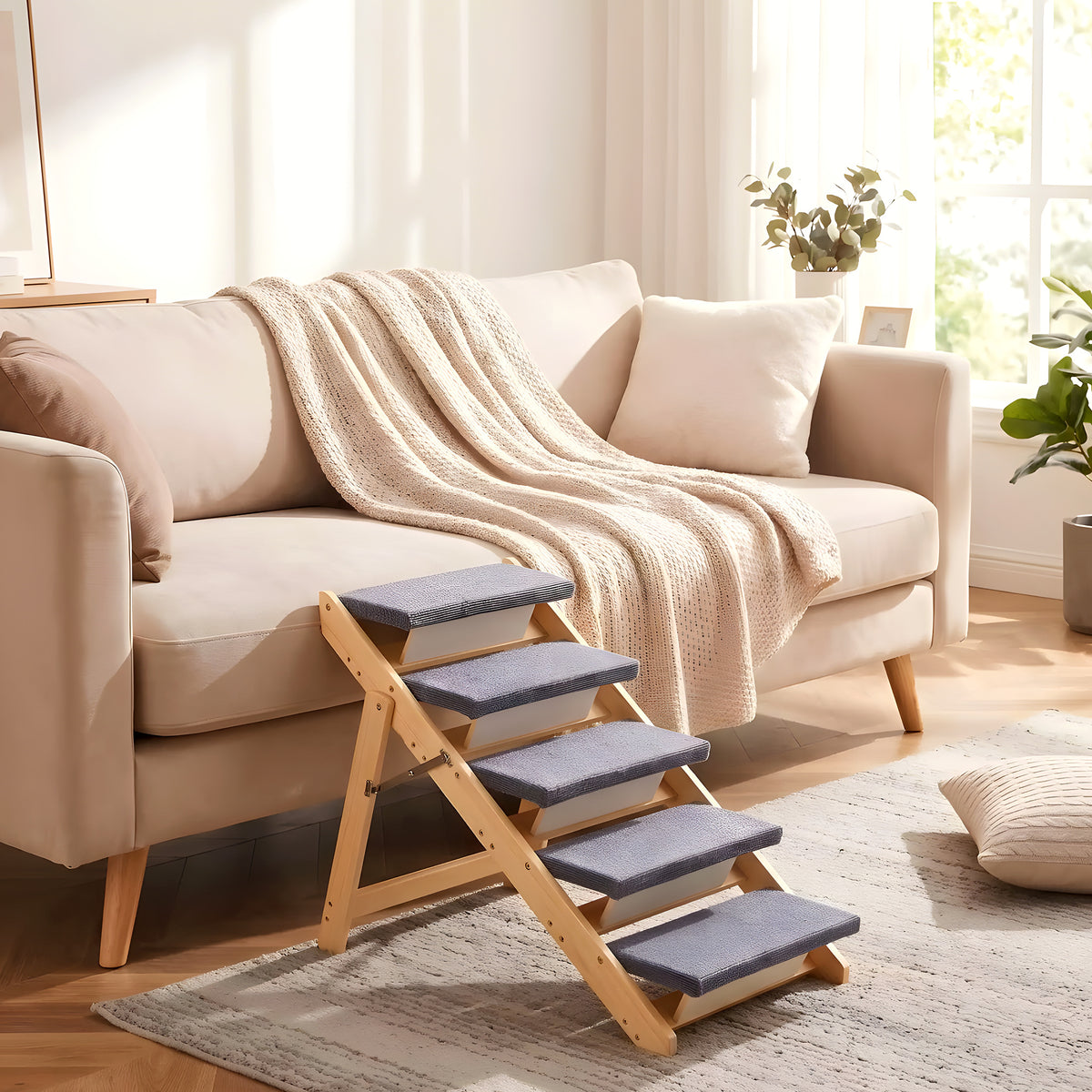 Escalier pliable en bois 5 marches pour chien