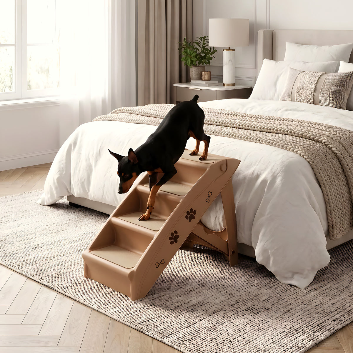Escalier pliable sécurisé avec garde-corps pour chien