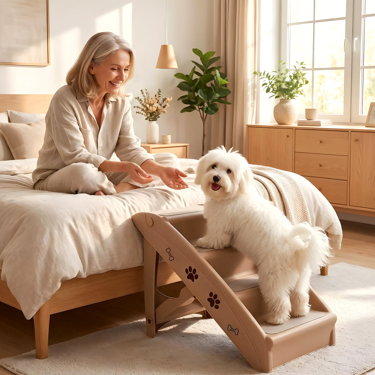 Escalier pliable sécurisé avec garde-corps pour chien
