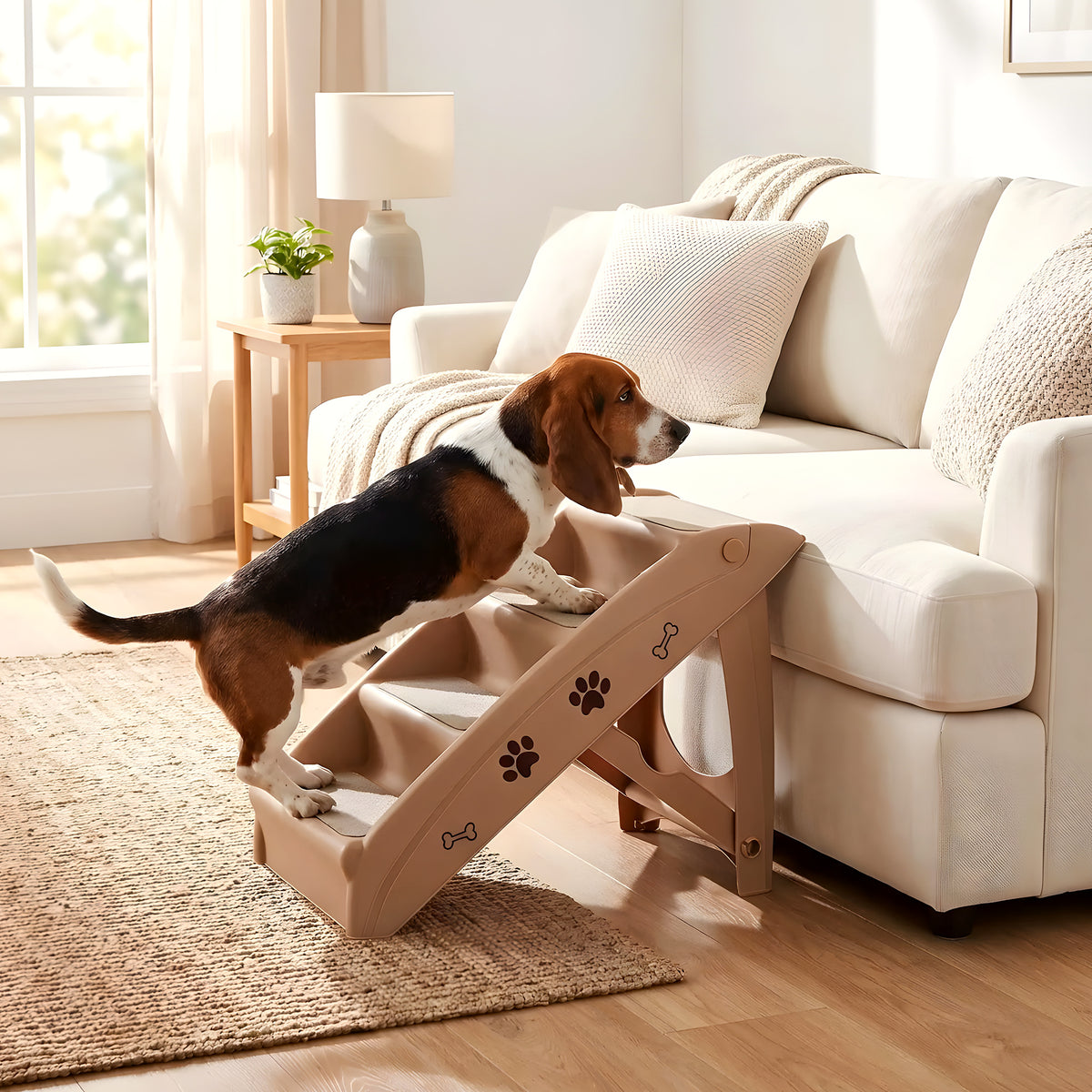Escalier pliable sécurisé avec garde-corps pour chien
