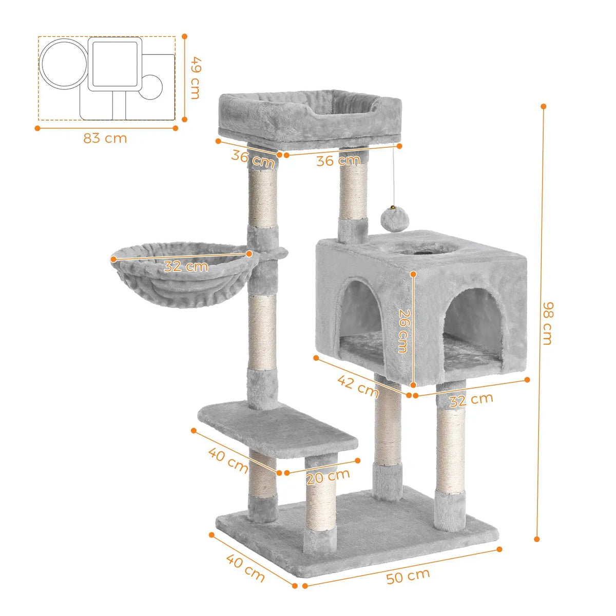 Arbre À Chat  Tir À Gratter 100 Cm Avec 7 Colonnes Maison Pour Chat Et Hamac Stable Avec Protection Contre L'Inclinaison