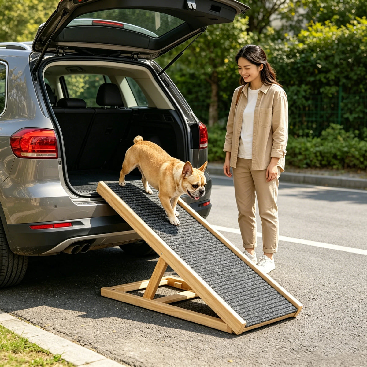 Rampe Pliable Pour Animaux De Compagnie, Réglable En Hauteur, En Bois, Avec Surface Antidérapante, Échelle De Sécurité Pour Chiens Et Chats Âgés