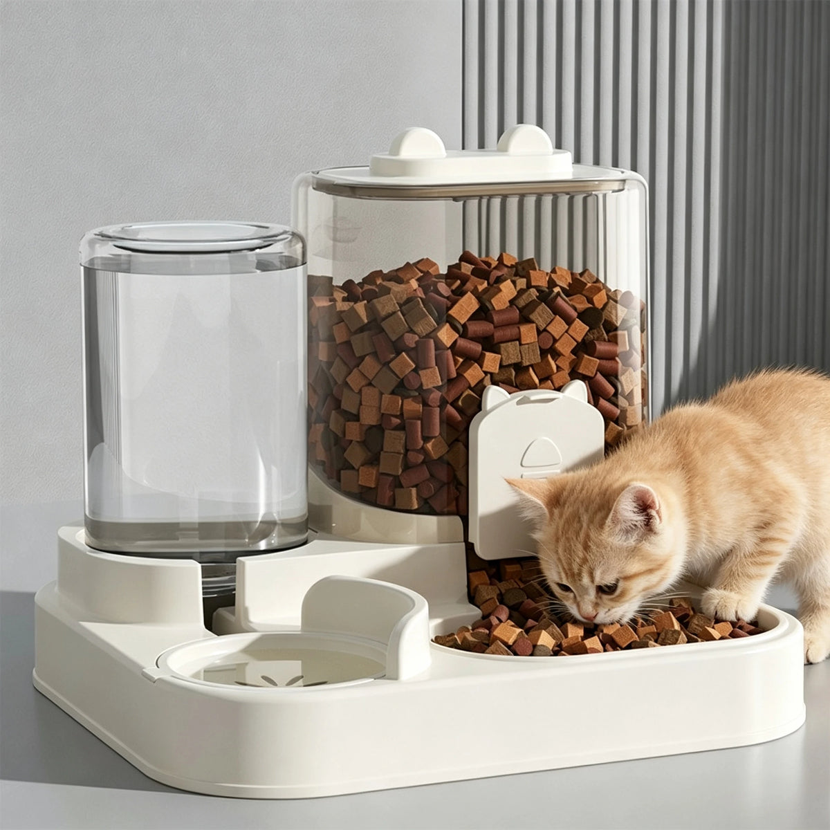 Distributeur D'Eau Et De Nourriture Pour Animaux De Compagnie 2-En-1 À Gravité, Avec Séparation Sec-Humide, Bol En Plastique Transparent Durable, Station D'Alimentation Automatique Sans Batterie Pour Chats Et Chiens, Pour La Maison Et Les Voyages