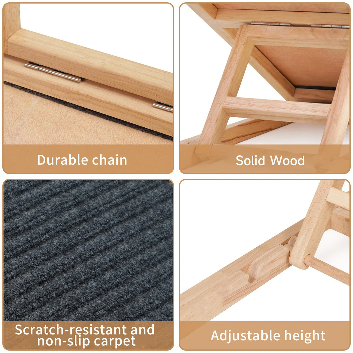 Rampe Pliable Pour Animaux De Compagnie, Réglable En Hauteur, En Bois, Avec Surface Antidérapante, Échelle De Sécurité Pour Chiens Et Chats Âgés